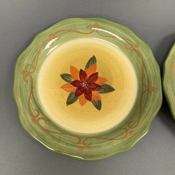 Brushes KIC Green Red Yellow Multi-color Dinner Plates Floral Lot of 2 - Picture 2 of 6